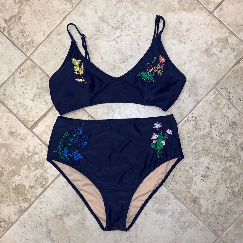 Cupshe Embroidered Bikini with High Waisted Bottom